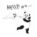 Typographic slogan Help. Panda runs away from ghosts. Vector illustration of a postcard in comic style